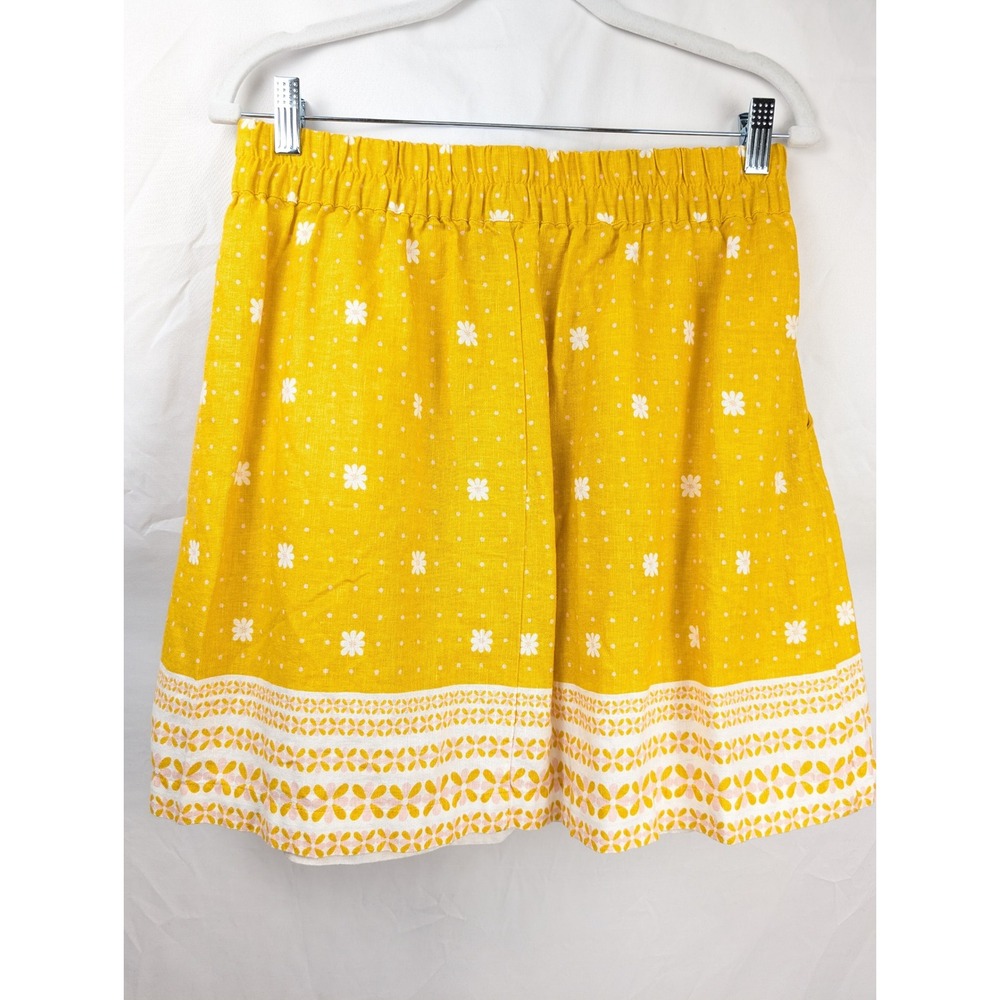 Daisy Polka Dot Linen Mini Skirt Size S Butter Yellow Pockets Preppy Beach Twee - Picture 7 of 9